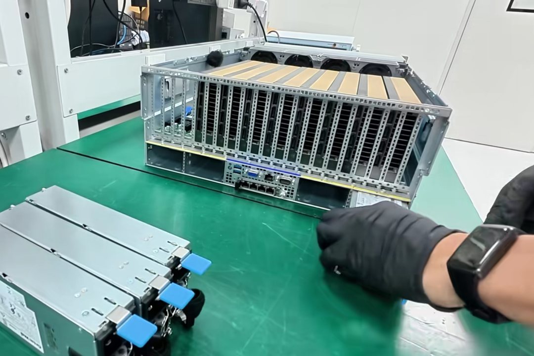 GPU server assembly on ESD workbench
